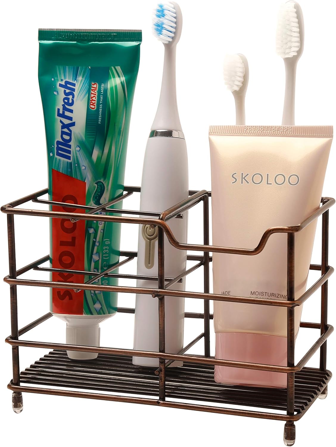 SKOLOO Electric Toothbrush Holder Stand, Large Stainless Steel Toothbrush Toothpaste Holders for Bathrooms, Bathroom Sink Organizer (Retro Red)