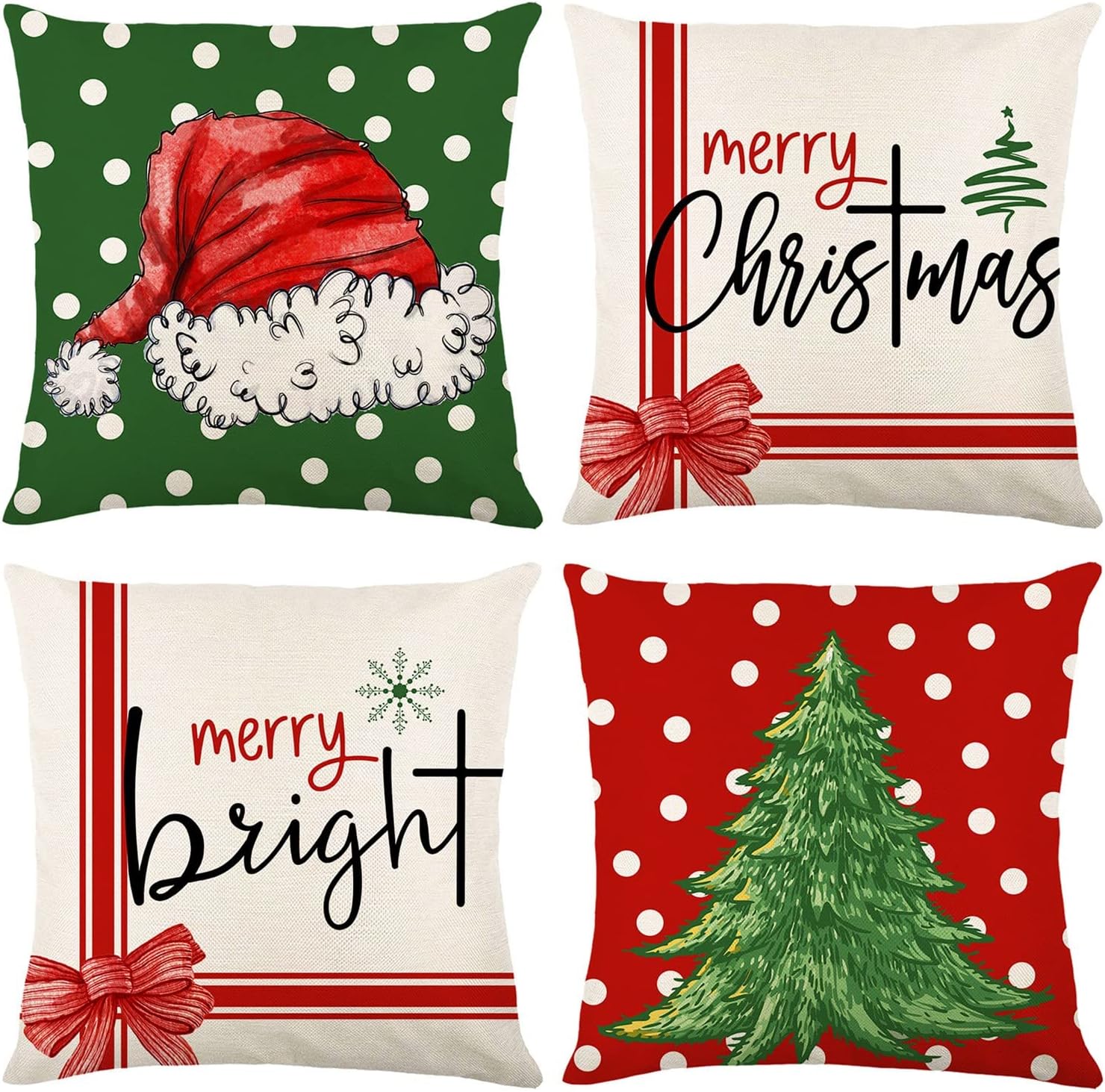 HOOLRO Christmas Pillow Covers 18X18 Inch Set of 4