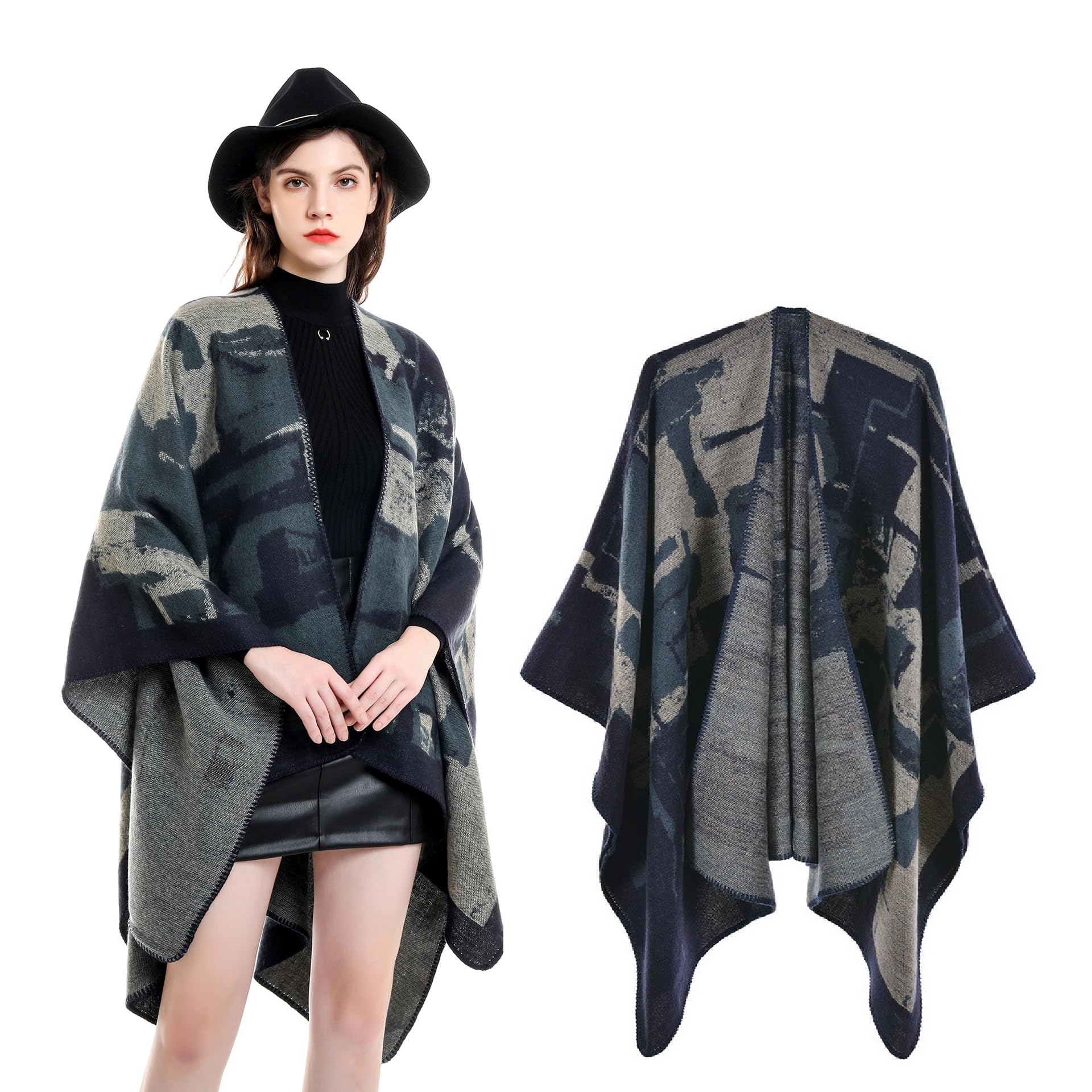 frackson Women's Warm Winter Knitted Shawl Ruana Wraps Wrap Cape Winter Sweaters Open Front Poncho cape Open Coat for Female Girl Women-picture-16