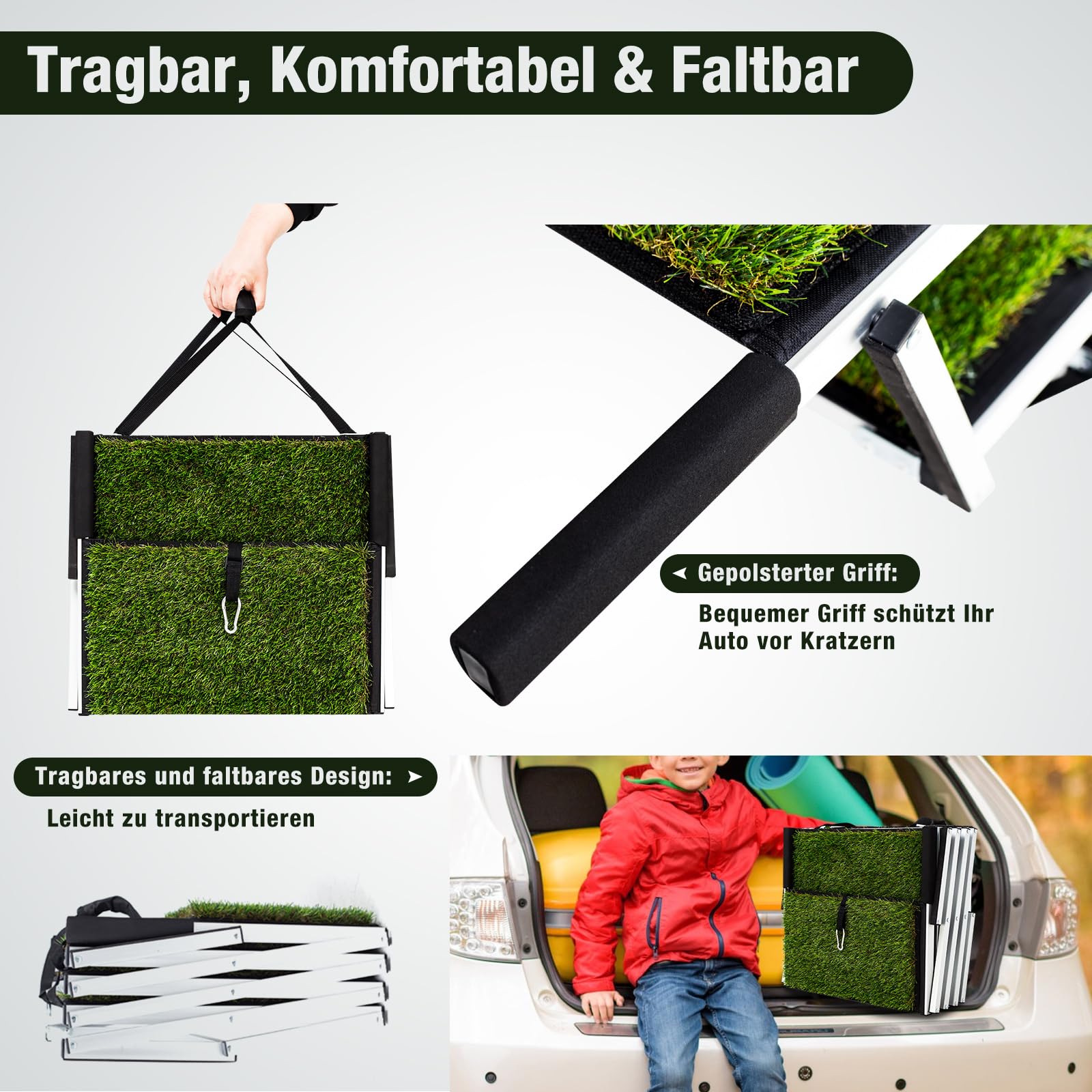 Extra Breit Hunderampe Auto Klappbar,Hundetreppe für Große Hunde mit rutschfeste Kunstrasen-Oberfläche, Leichtgewicht Aluminium Hundeleiter, Faltbar Hundetreppe für Auto, Lastwagen Und SUV