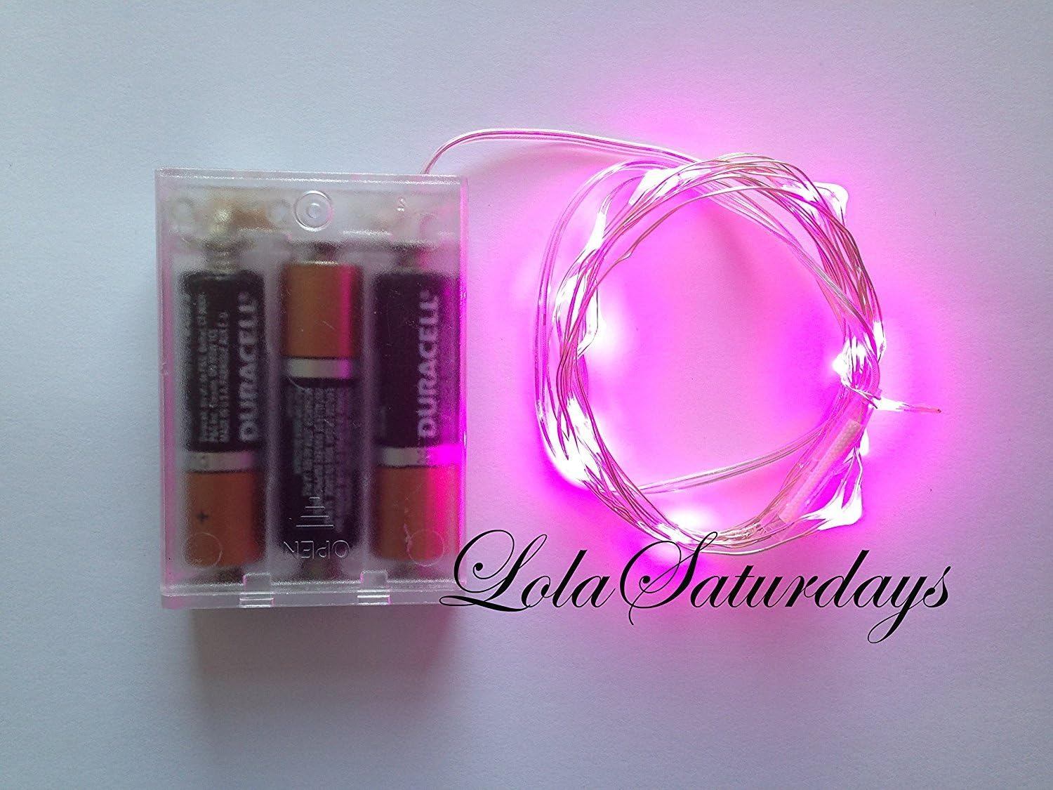 LolaSaturdays™ 20 LED Wire String Lights 7ft Battery Operated Water Resistant Pink
