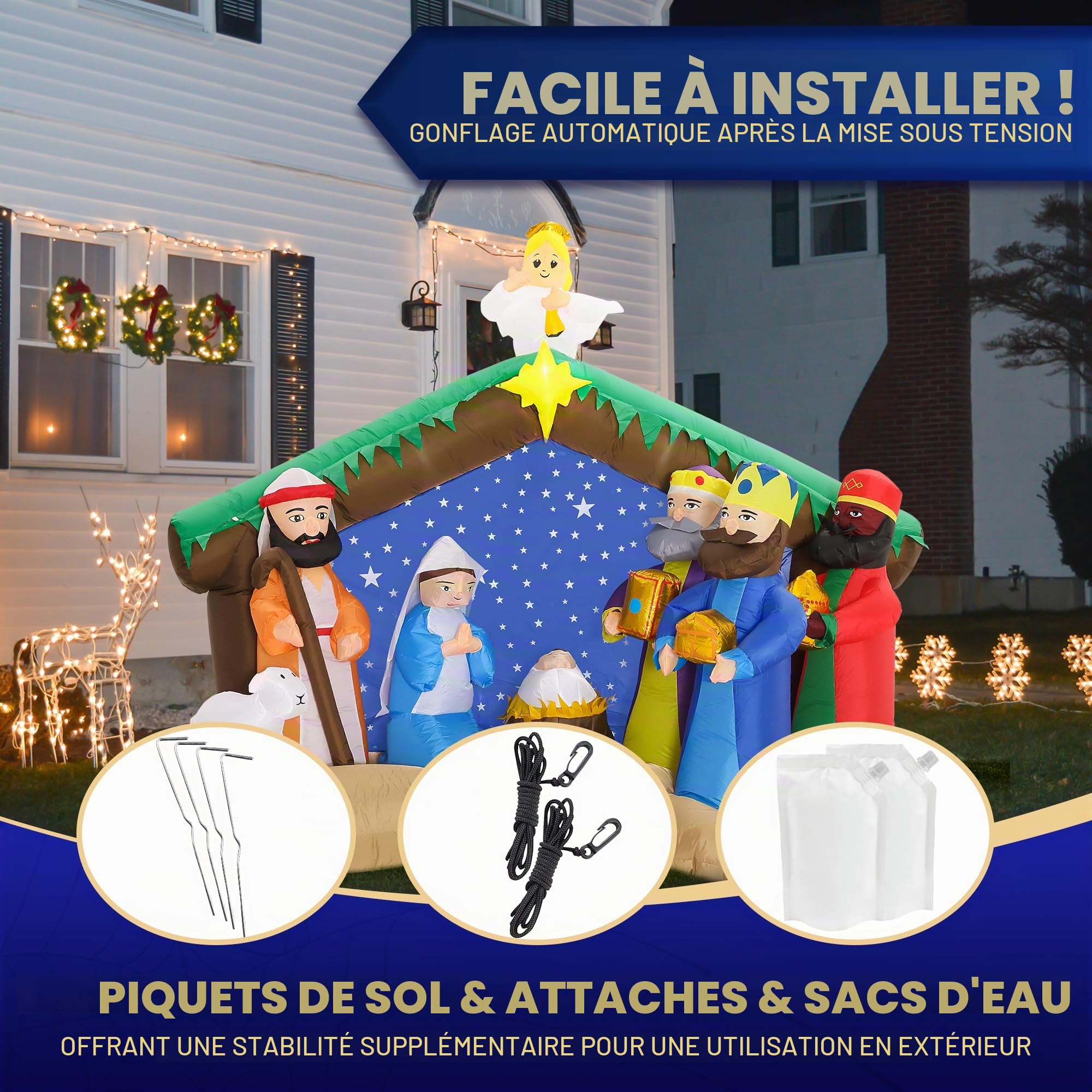 Crèche de Noël Gonflable de 2,4 m - Décorations d'extérieur - Crèche de Noël Gonflable pour Jardin, pelouse, décoration de Noël