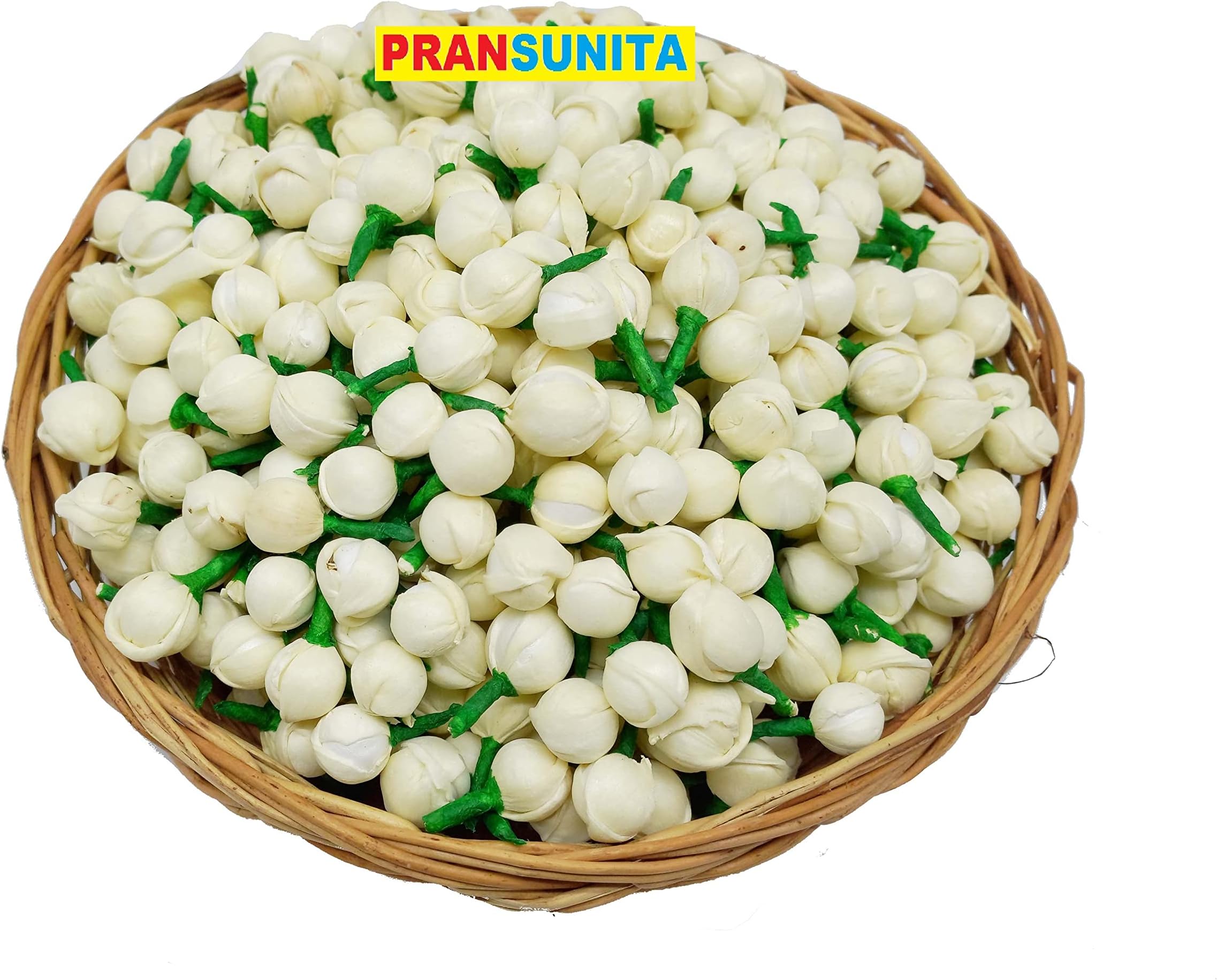 PRANSUNITA 100 pcs Artificial Mogra Buds/Jasmine Flower Pollen for Jewelry Making, Hair Accessories Craft Material - White โ Handmade Sola Flower Bud