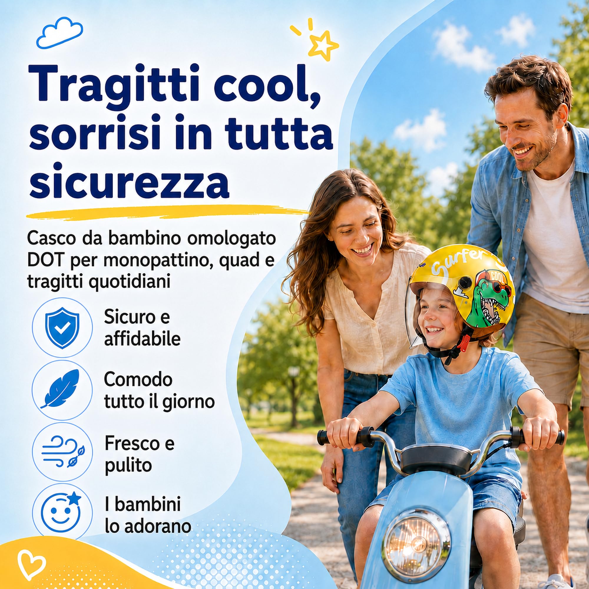 FREEUP Casco moto bambino, Casco jet con visiera per Ragazzo E Ragazza, DOT/Certificazione ECE, chiusura rapida, smontabile, lavabile, 48-55cm