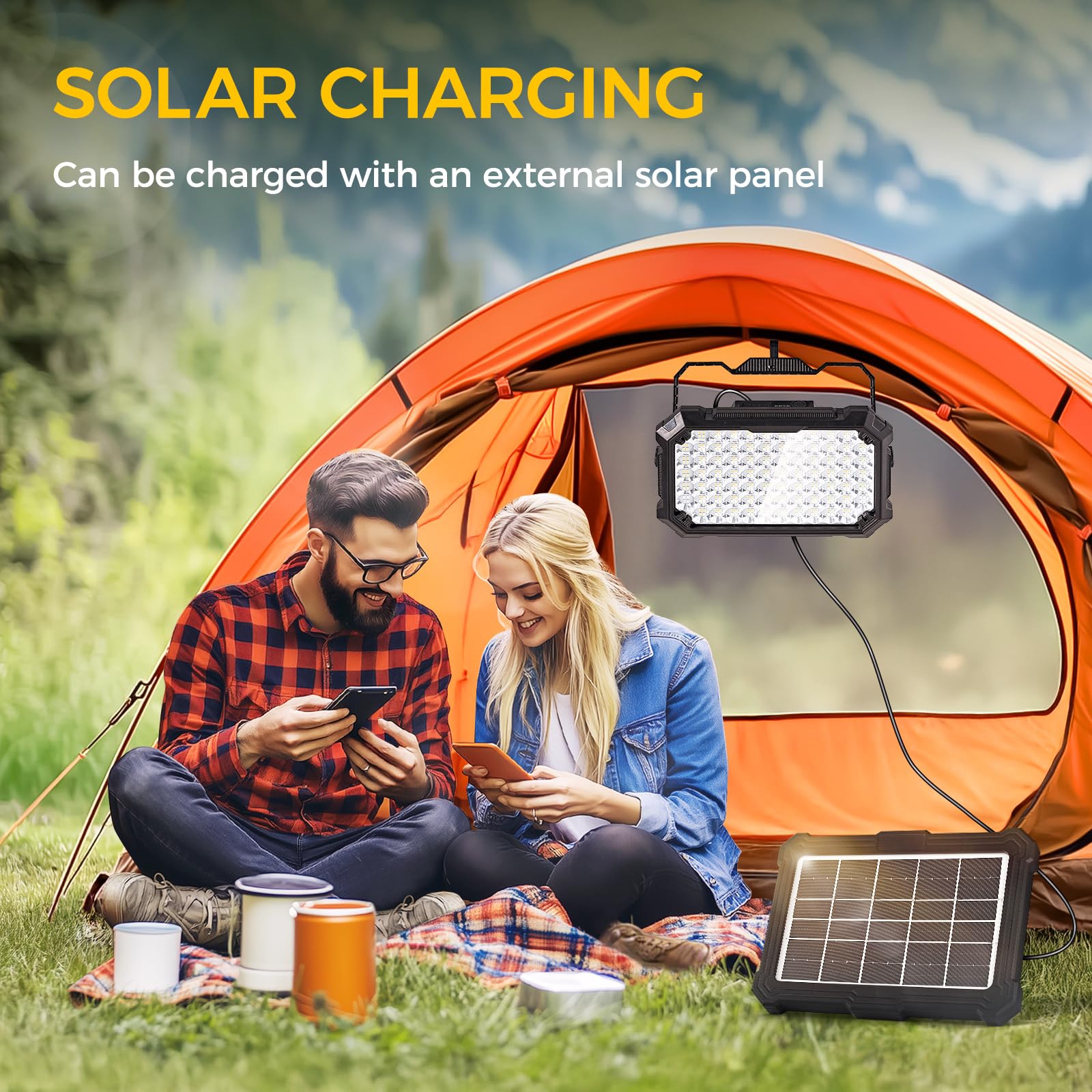 Lanterna da campeggio solare a LED, luci da campeggio portatili, ricaricabili tramite USB, 8000 lm, IP67, impermeabili, perfette per interruzioni di corrente, emergenza, uragano, escursionismo