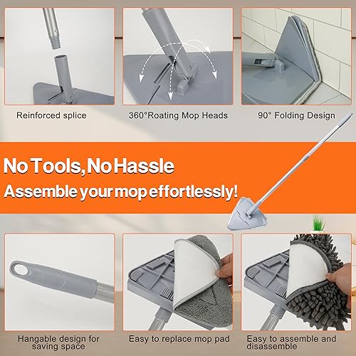 Miniatura 2 de Fregona limpiadora de pared de mango largo, herramienta de limpieza de ventanas de techo 3 en 1. Se extiende hasta 82 pies, incluye 5 postes de