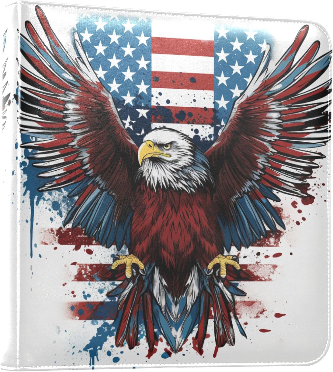 JIPONI Eagle with Usa Flag Large Photo Album, DIY Leather Cover Scrapbook Albums for 4x6 5x7 6x8 Pictures, Self Adhesive Memory Book for Wedding, Baby, Family