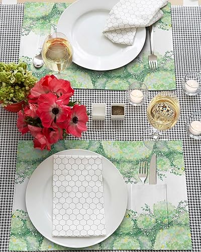 Miniatura 3 de Abstract Green Table Placemats for Dining Table Set of 4,Cotton Linen Cloth Kitchen Place Mats with Pocket,SquareRectangleRoundOblong Table