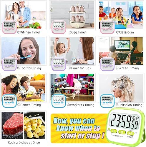 Miniatura 5 de Antonki Paquete de 2 temporizadores de aula para niños y profesores, temporizador digital de cocina magnético de cuenta regresiva para cocinar,