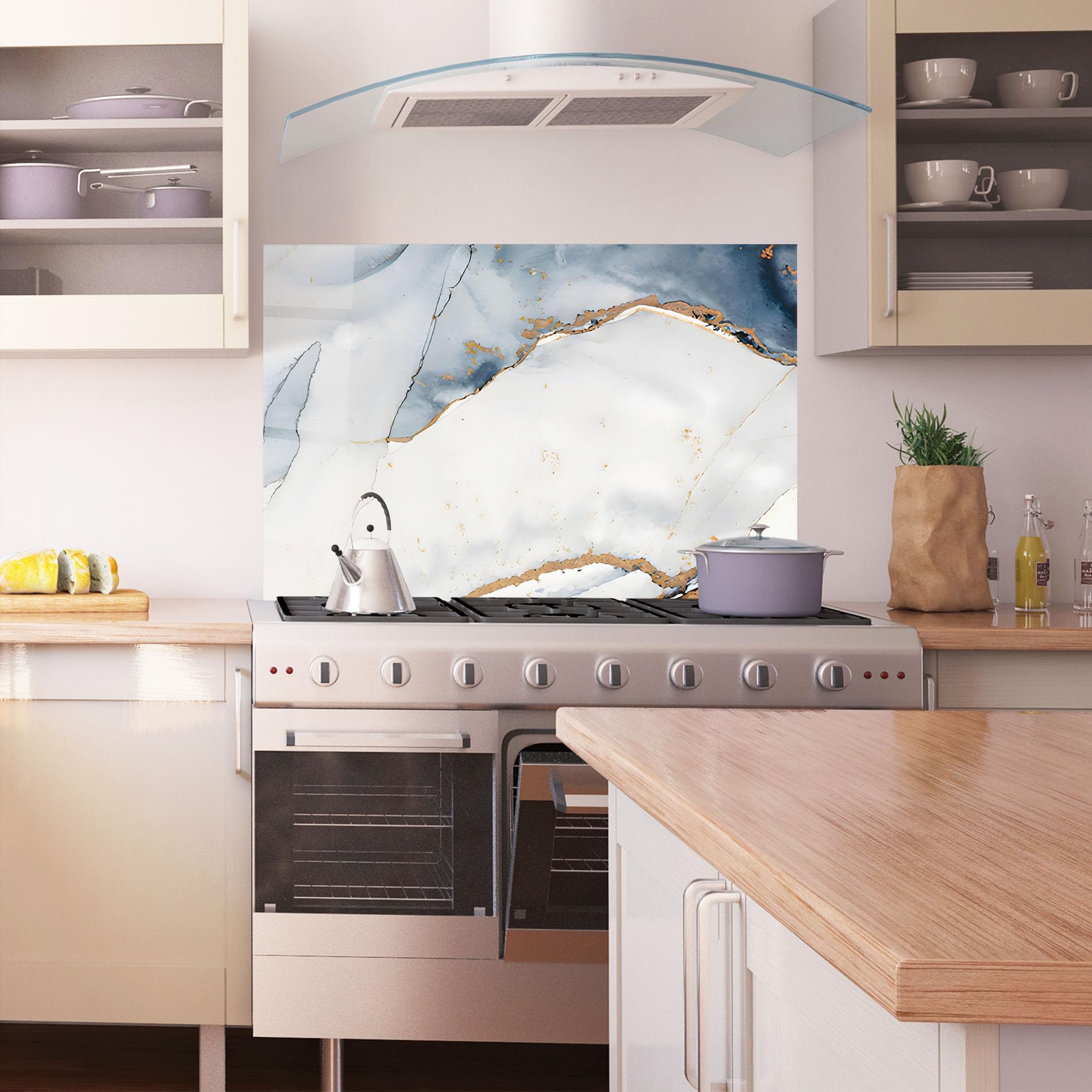 ARTHUB® Crédence de Cuisine en Verre 60x100 cm, Blue Watercolor | Protection Contre Les éclaboussures, Revêtement Mural en Carreaux, Plaque en Verre, Verre trempé, Abstrait, Marbre