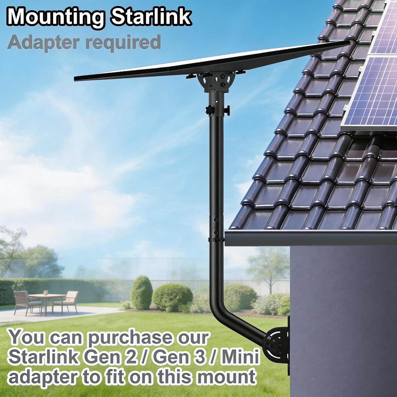 40" Heavy Duty Adjustable Antenna Wall Mount – Iron Spray Paint J-Pole Solid Mast Bracket for Starlink (Adapter Required), TV Antennas, Weather Stations – 1.38" OD Pivot Base (Black)