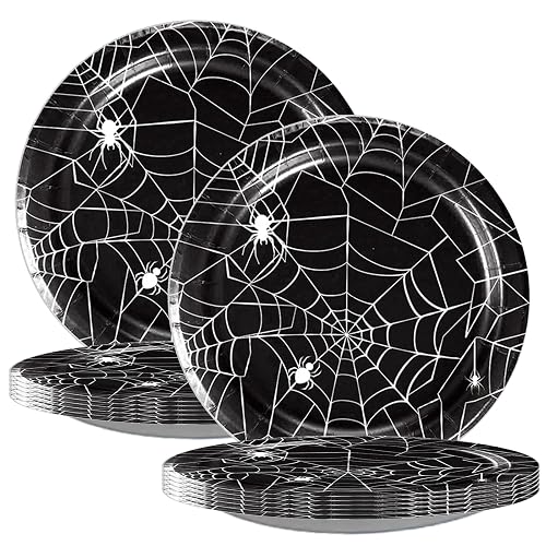 24Pcs Halloween Spider Web Paper Plates Party Supplies Black White