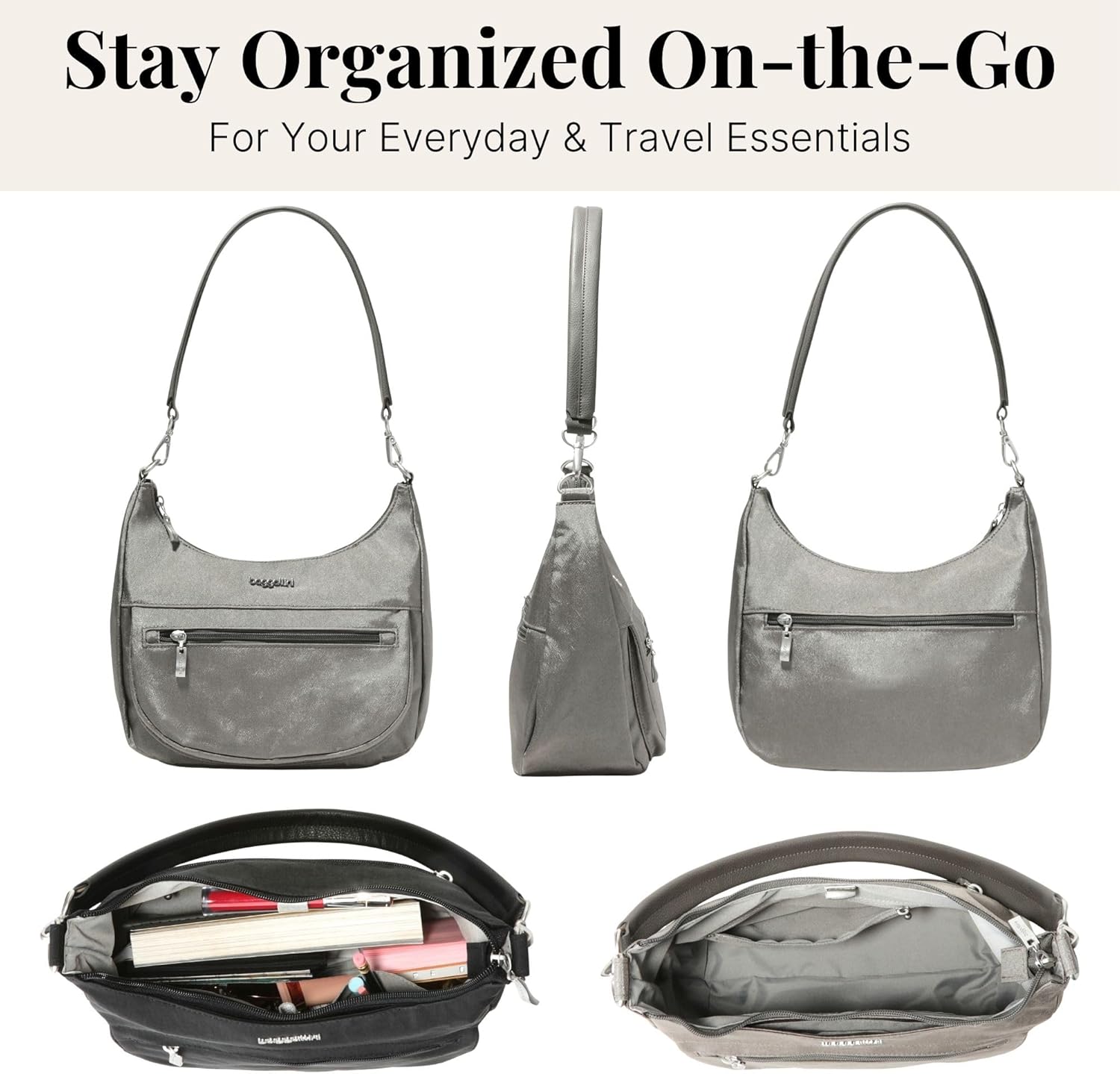 Baggallini Modern Pocket Half Moon 11"x10.5" Shoulder Women W/Replaceable Straps Converts to Crossbody Bag - Image 6