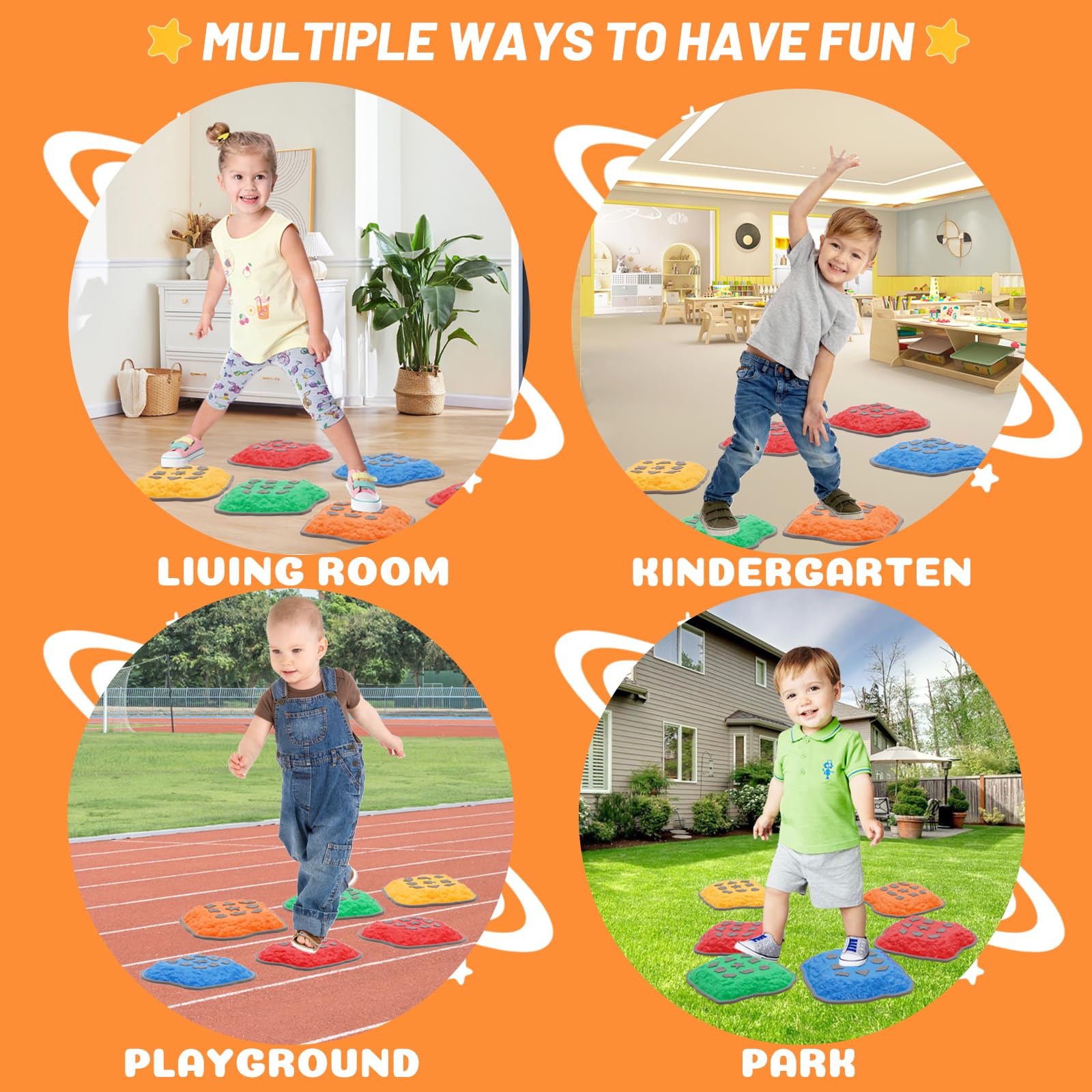 Pierres D'équilibre pour Enfants, Parcours de Motricité Intérieur & Extérieur, Motif Antidérapant, 6 Pièces