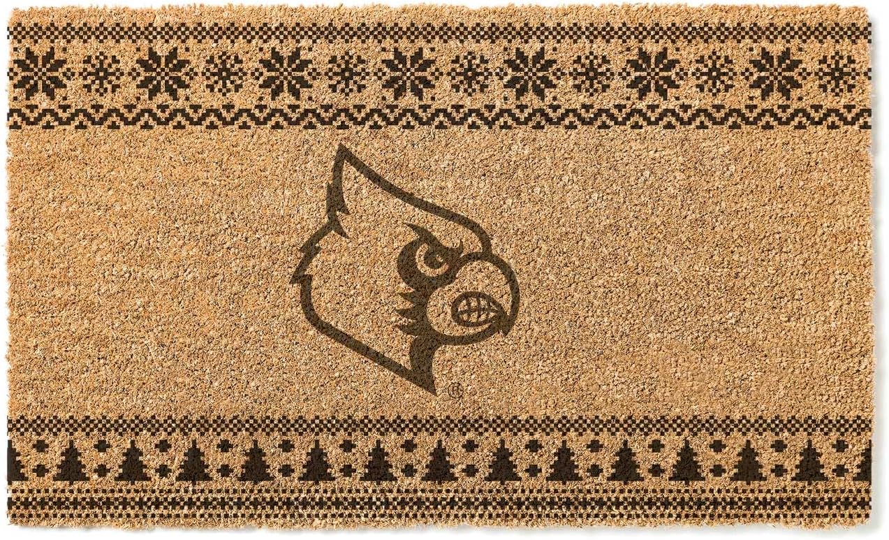 KH Sports Fan Louisville Cardinals Holiday Coir Doormat, 18x30 Inches, Cardinals Outdoor Rug; Display Some Holiday Cheer with This Unique Louisville Cardinals Doormat