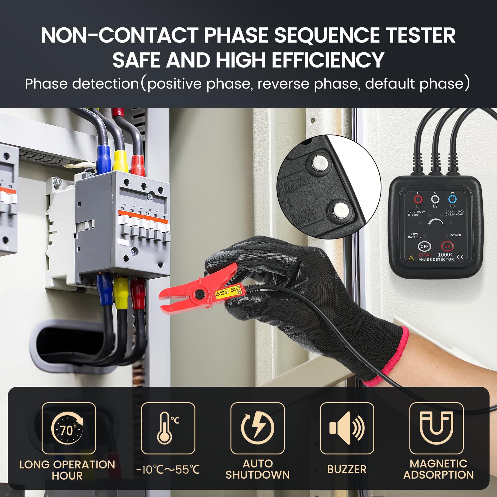 Snapklik.com : EITAI1000C Non-Contact Phase Rotation Meter