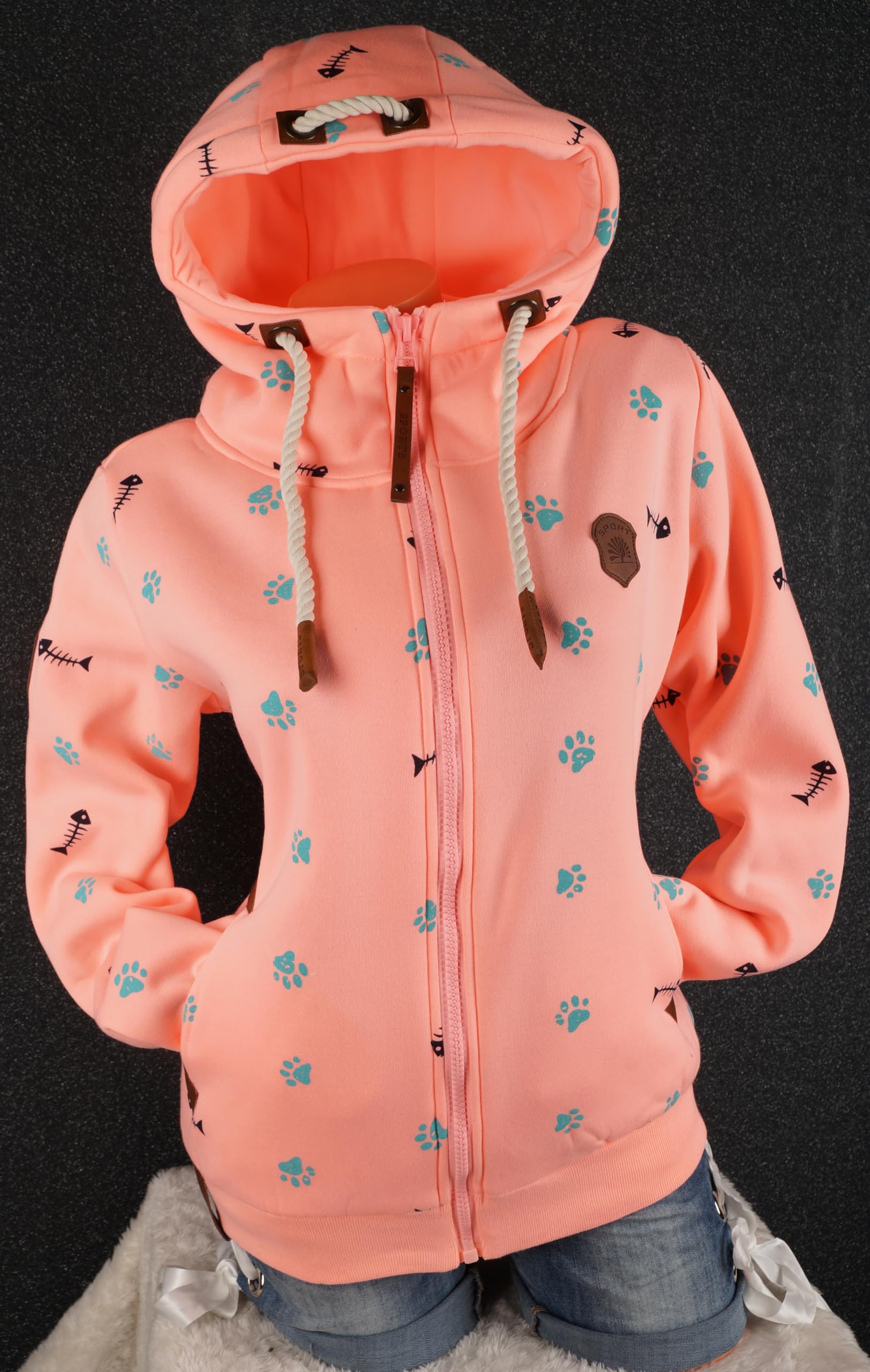VIN TE Damen Sweat Jacke Kapuze Hoodie Fleece Übergangsjacke verschiedene Designs Schleifen Boote Anker M-3XL