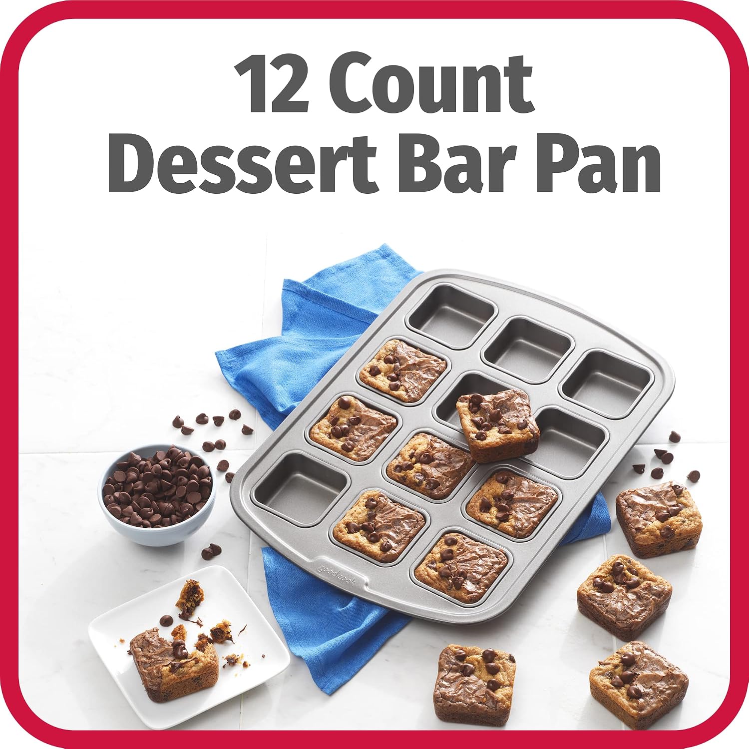 GoodCook 12-Cavity Nonstick Steel Mini Bite-Size Dessert Bar Pan, Gray