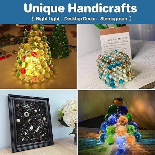 Miniatura 6 de Sukh 100 canicas de vidrio  canicas a granel de canicas a granel, canicas de ojo de gato, mezcla de canicas de 4 colores, tamaños de 0.551 in y