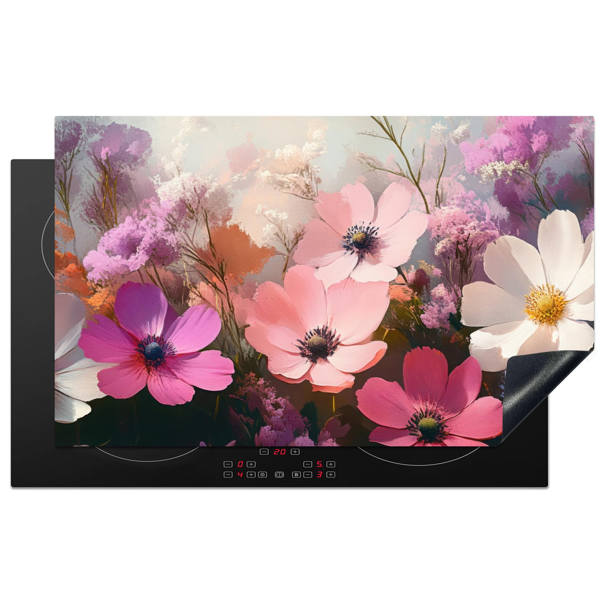 KitchenYeah© Induction Hob Cover Protector Mat 20.5"x33.5" / 85x52 cm Kitchen Universal Ceramic Covers for Electric Cookers Vinyl Flowers - Colourful - Flowering — image 1