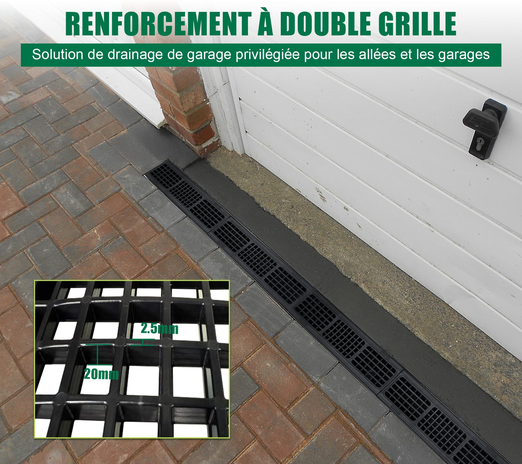 Lot de 12: 500x140x100 mm Caniveau Terrasse en PEHD Noir avec Grille, B125 caniveau extérieur de Drainage en PEHD, 6m, pour l'allée, Le Jardin, la terrasse, Le Garage, Le Cour