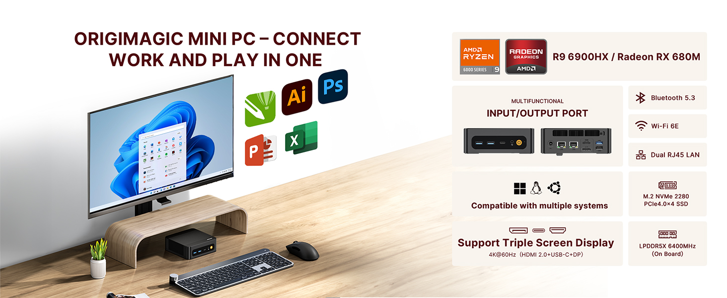 Amazon.com: origimagic N4 Dual Nic Mini PC, Ryzen 9 6900HX, 32GB