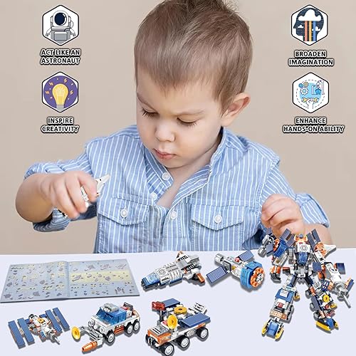 Miniatura 4 de HYG Toys Space Corps Robot Building Toy Set, 6 in-1 Transforming Robot Building Kit, Space Shuttle Toy Educational STEM Toys for Boys Age 6+ Year Old