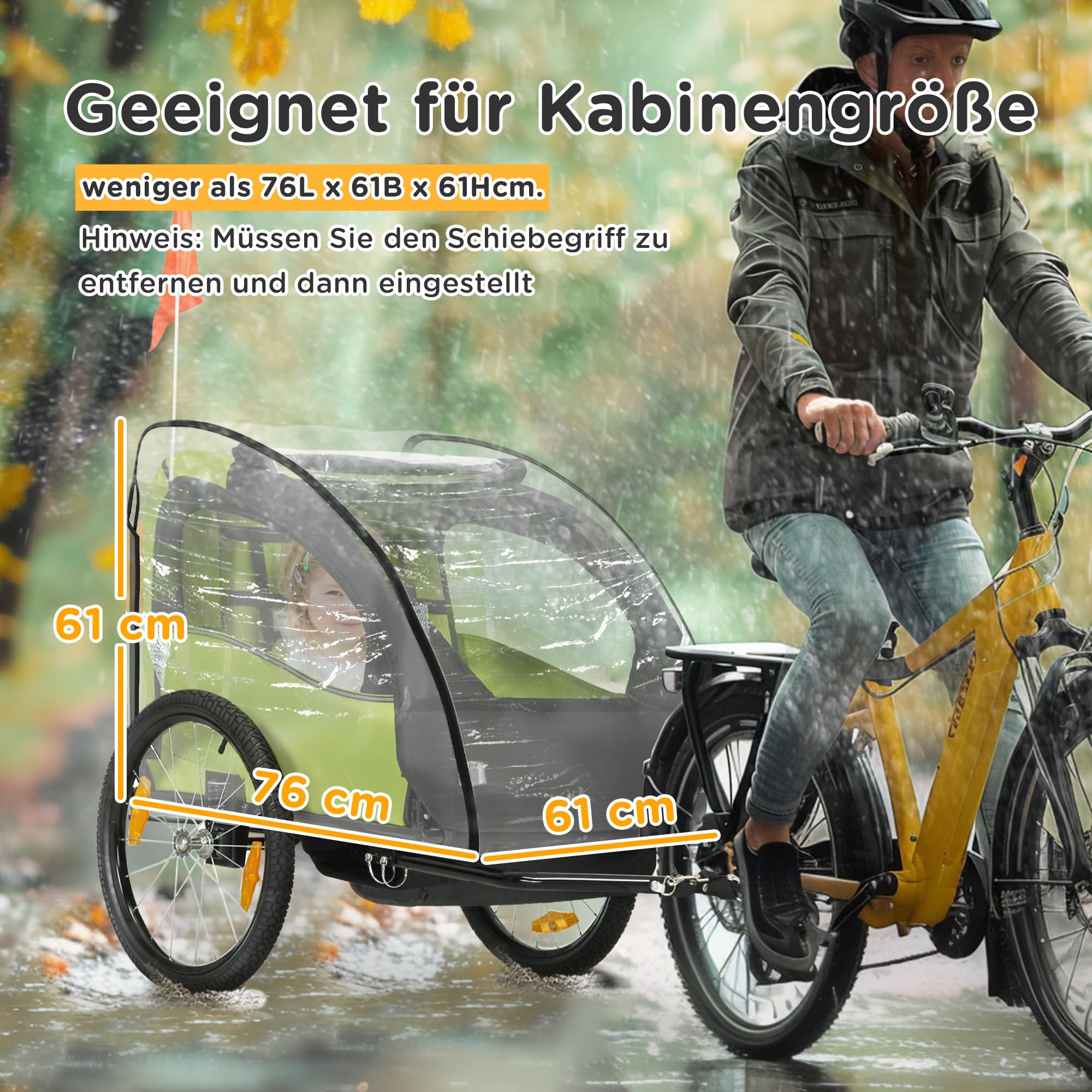 HOMCOM Faltgarage für Fahrradanhänger, Wasserdicht Abdeckung mit UV-Schutz, Regenschutz Regenverdeck für Fahrradanhänger Hundeanhänger Lastenanhänger, 76 x 61 x 61 cm, Transparent