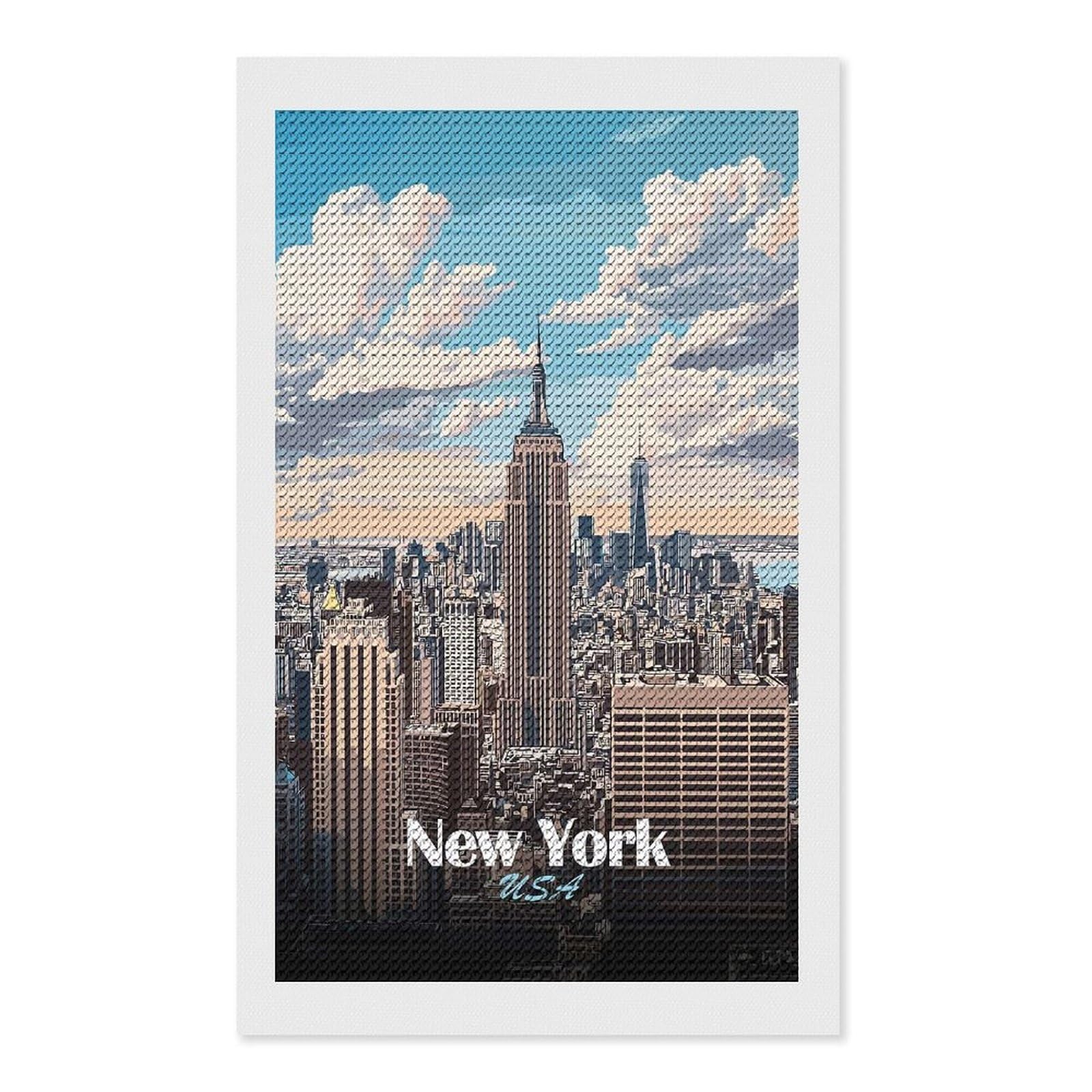 Junmoney New York City Skyline(3) Diamond Painting Canvas Set 12"x20", Boho Decor, for Craft Lovers, Easy Handmade Project, Holiday Gift Idea