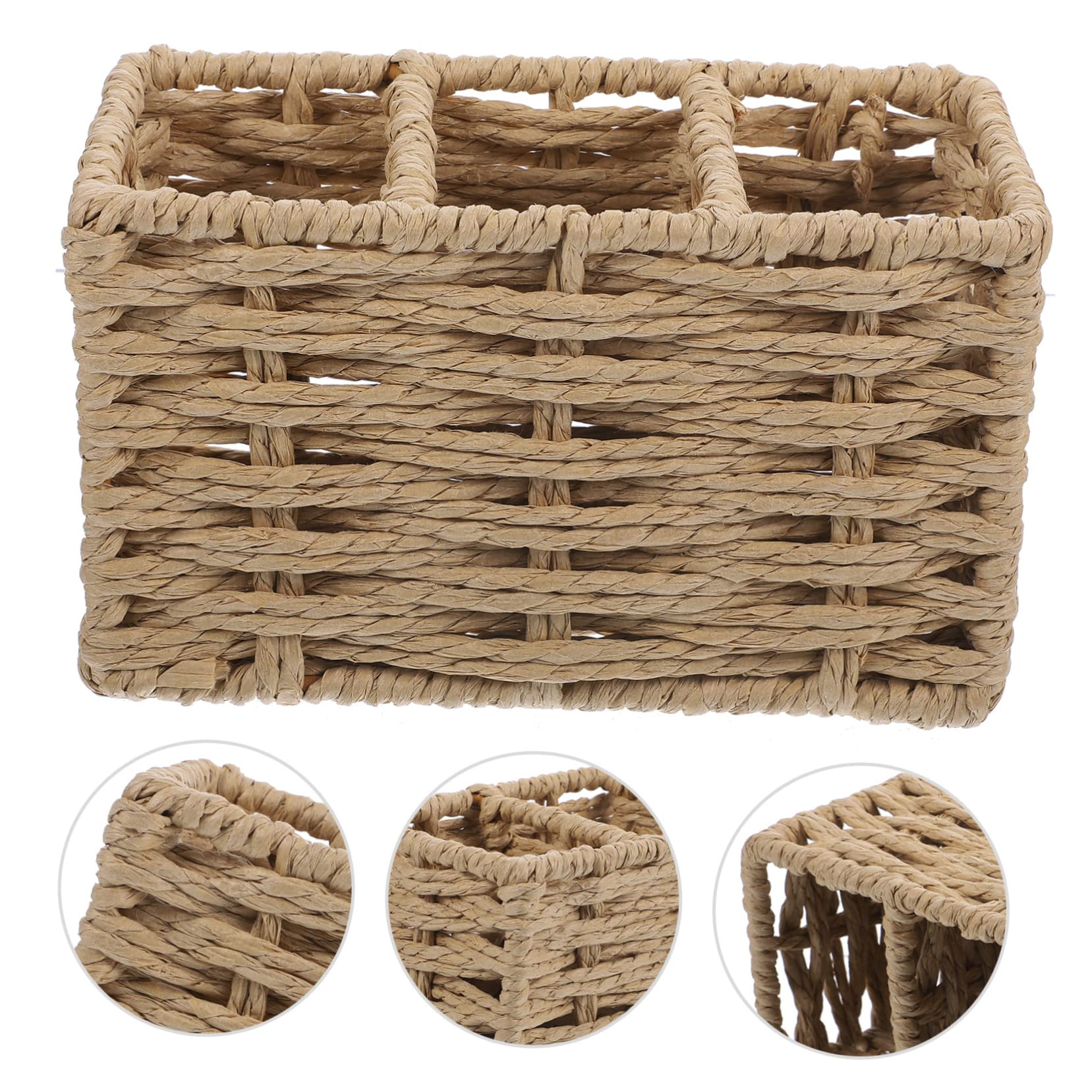 PRETYZOOM Cesta De Almacenamiento Tejida De Cuerda De Papel Beige para Cubiertos y Utensilios De Cocina Soporte Organizador para Tenedores y Cucharas para Hogar y Restaurantes