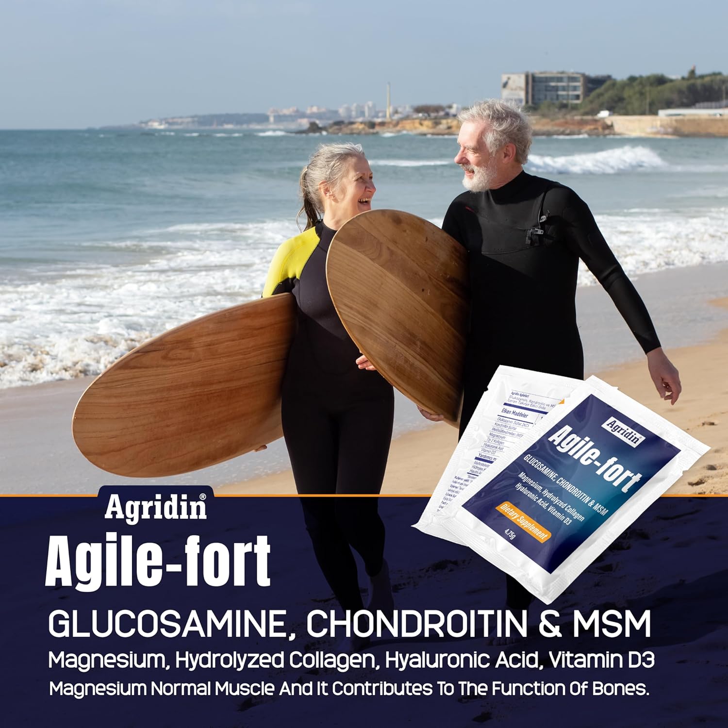 Agile Fort Joint Support Supplement – Glucosamine, Chondroitin, MSM, Type II Collagen & Magnesium – 30 Sachets for Joint & Cartilage Health for Women and Men