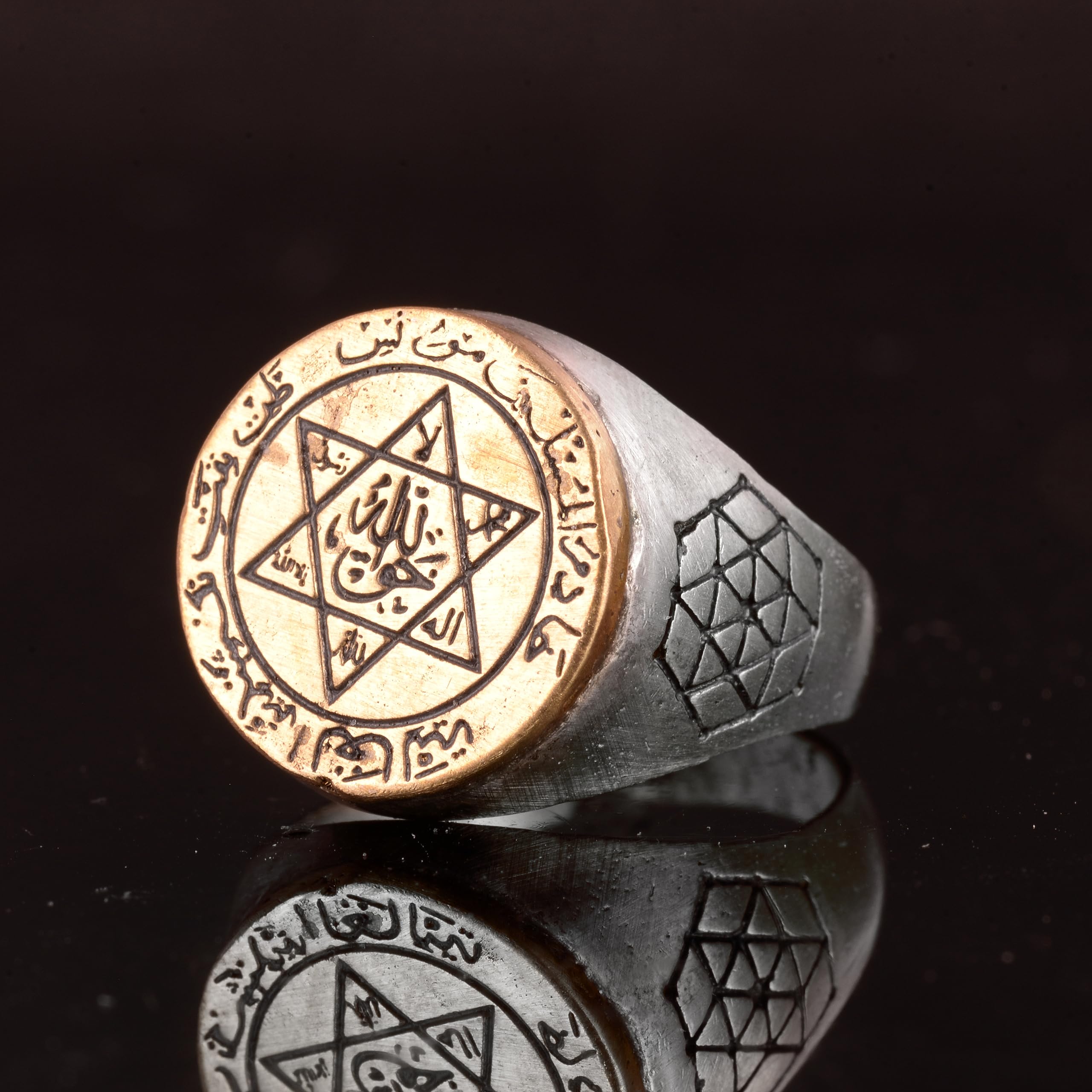 KAMBO Anillo de estrella de David, anillo de plata de ley 925 K, del rey Salomón, único hecho a mano para hombre (talla 10.5), piedra preciosa, sin piedras preciosas, Piedra preciosa