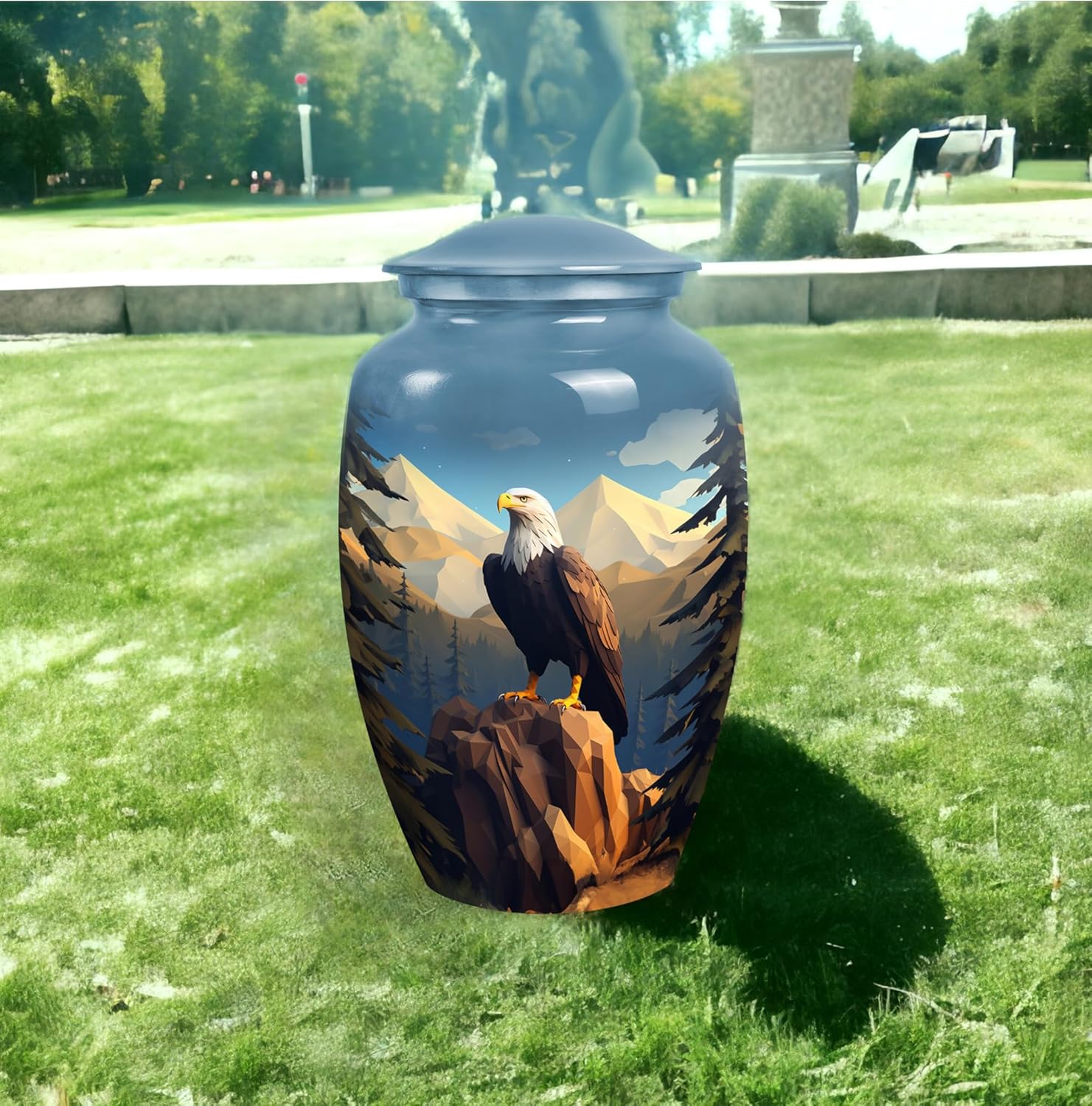 Eagle in Mountains Large Urn for Adults Ashes Female & Male - Memorial Urn for Adult Ash - Burial Cremation Urns for Human Ashes Women - Funeral Remains, Blue, PAR-CLS-URN-185