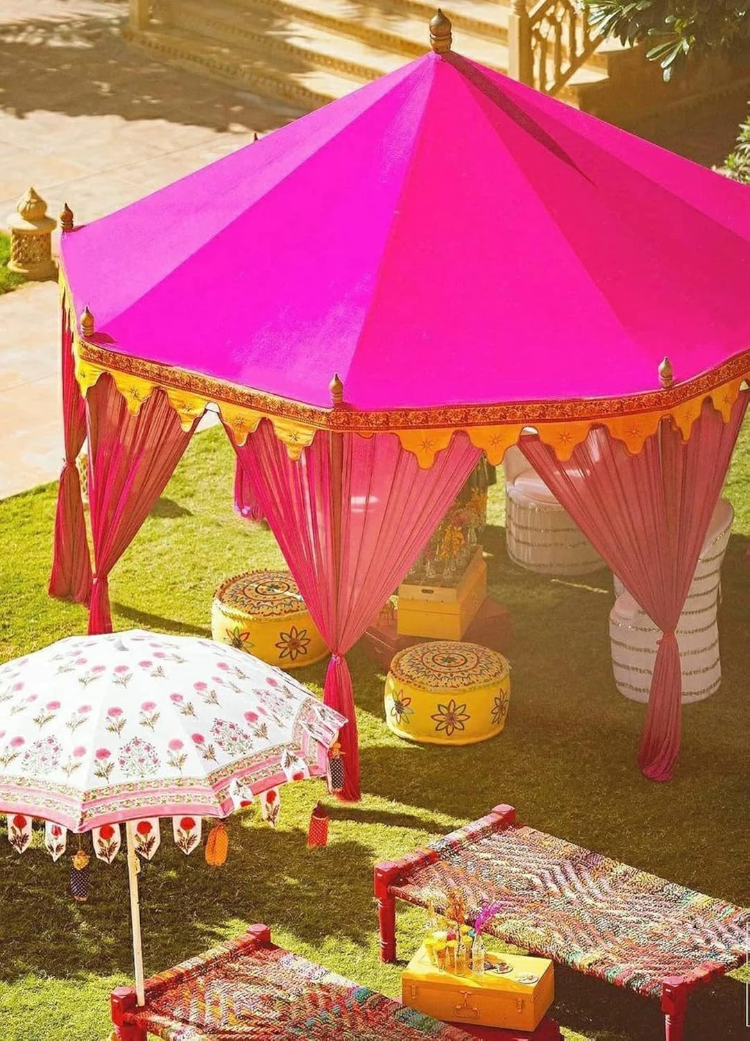 Handmade Indian Garden Umbrella, Colorful Cotton Outdoor Patio Parasol, Traditional Rajasthani Decorative Sun Shade for Garden, Wedding & Events