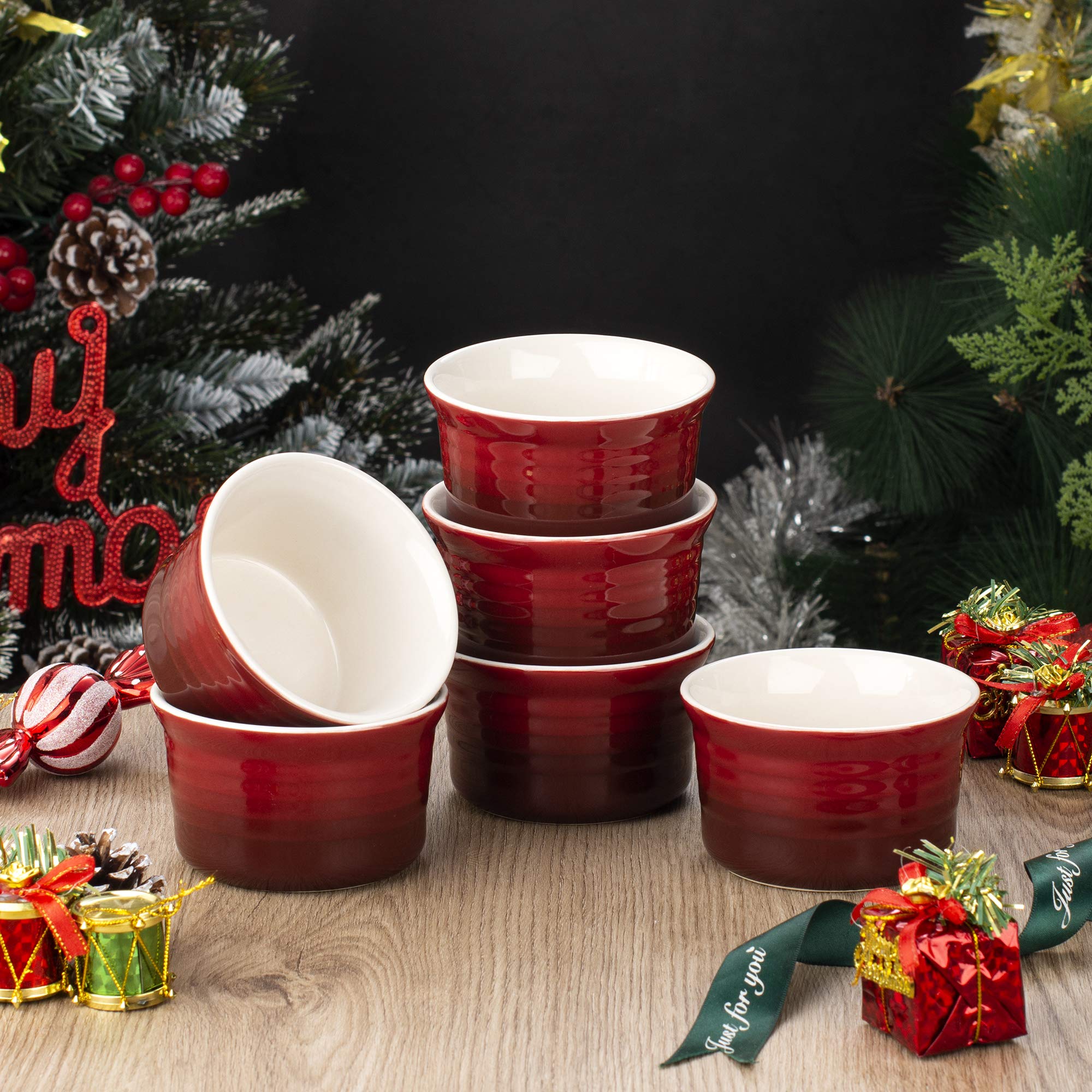 Lovecasa, 6 piezas x 280 CC Ramequin Dish de Cerámica, Ramequin Molde de Soplado Crema Quemada, Taza de Postre Tapas para Horno