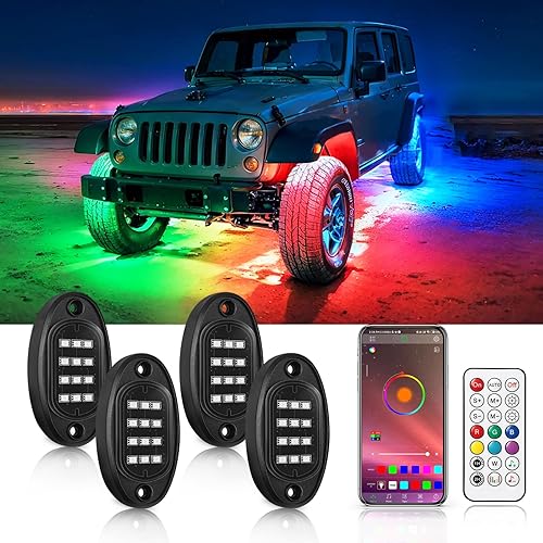 4Pods RGB+IC Dream Color LED Rock Lights para ATV UTV, efecto de persecución debajo de la carrocería luces de roca para camiones con control remoto