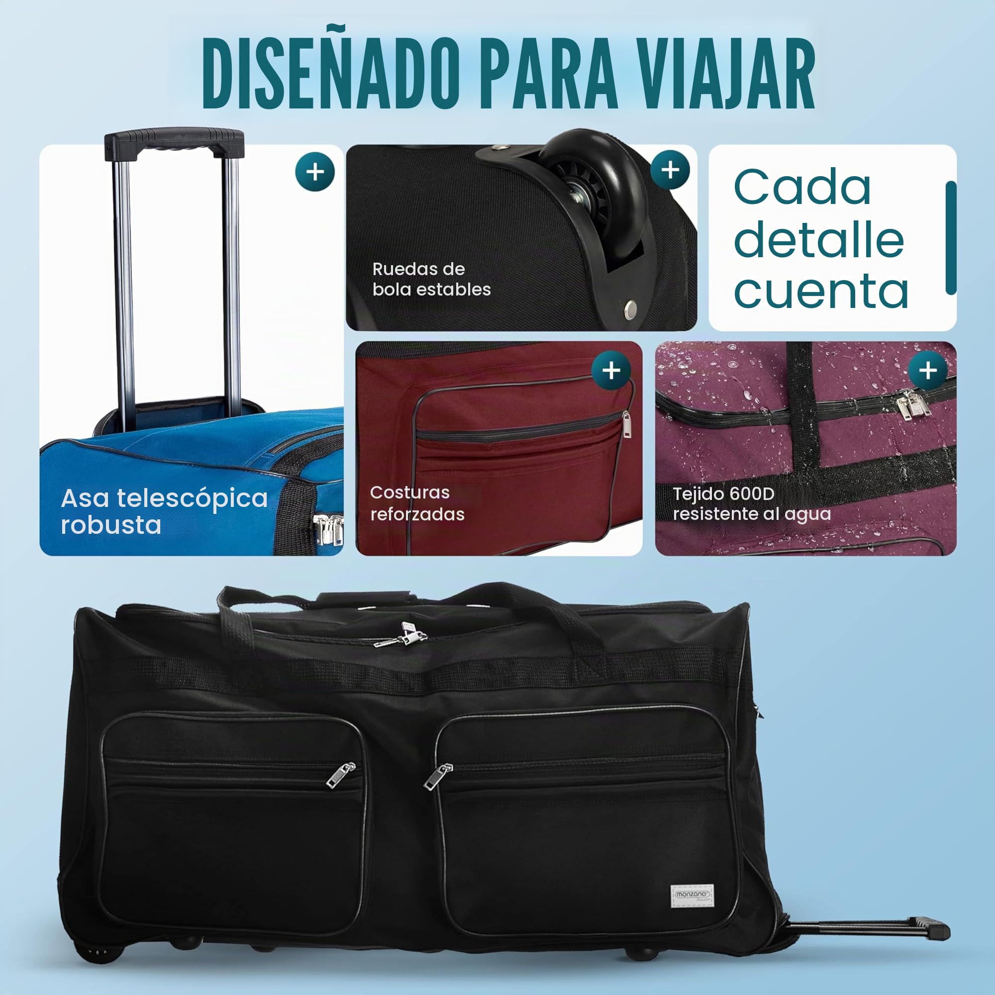 monzana® Bolso de Viaje XXL Rojo 160L 85x43x44 Ruedas Asa Telescópica Deporte Equipaje Función Trolley
