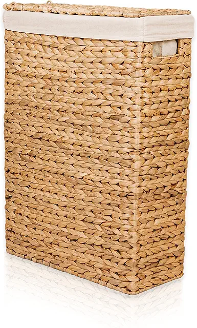 Lycce Laundry Basket with Lid - Braided Water Hyacinth, 27L, Space-Saving for Niches