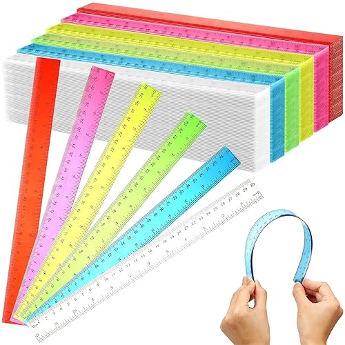 144 reglas de plástico transparentes para suministros escolares, regla flexible, kit de dibujo transparente de 12 pulgadas, regla con centímetros y