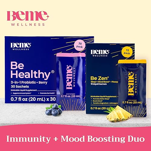 Miniatura 2 de BeMe BeHealthy & BeZen Bundle - Probióticos líquidos y suplementos de glicinato de magnesio L-teanina