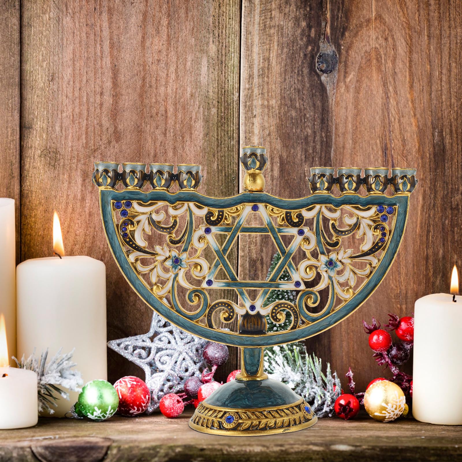 Candelabro Judío de 9 Brazos en Aleación, Decoración de Mesa para Hanukkah | Adorno de Estilo Retro, Forma Especial, Uso en Cafés y Ocasiones Diversas, Pieza Estable para Escritorio