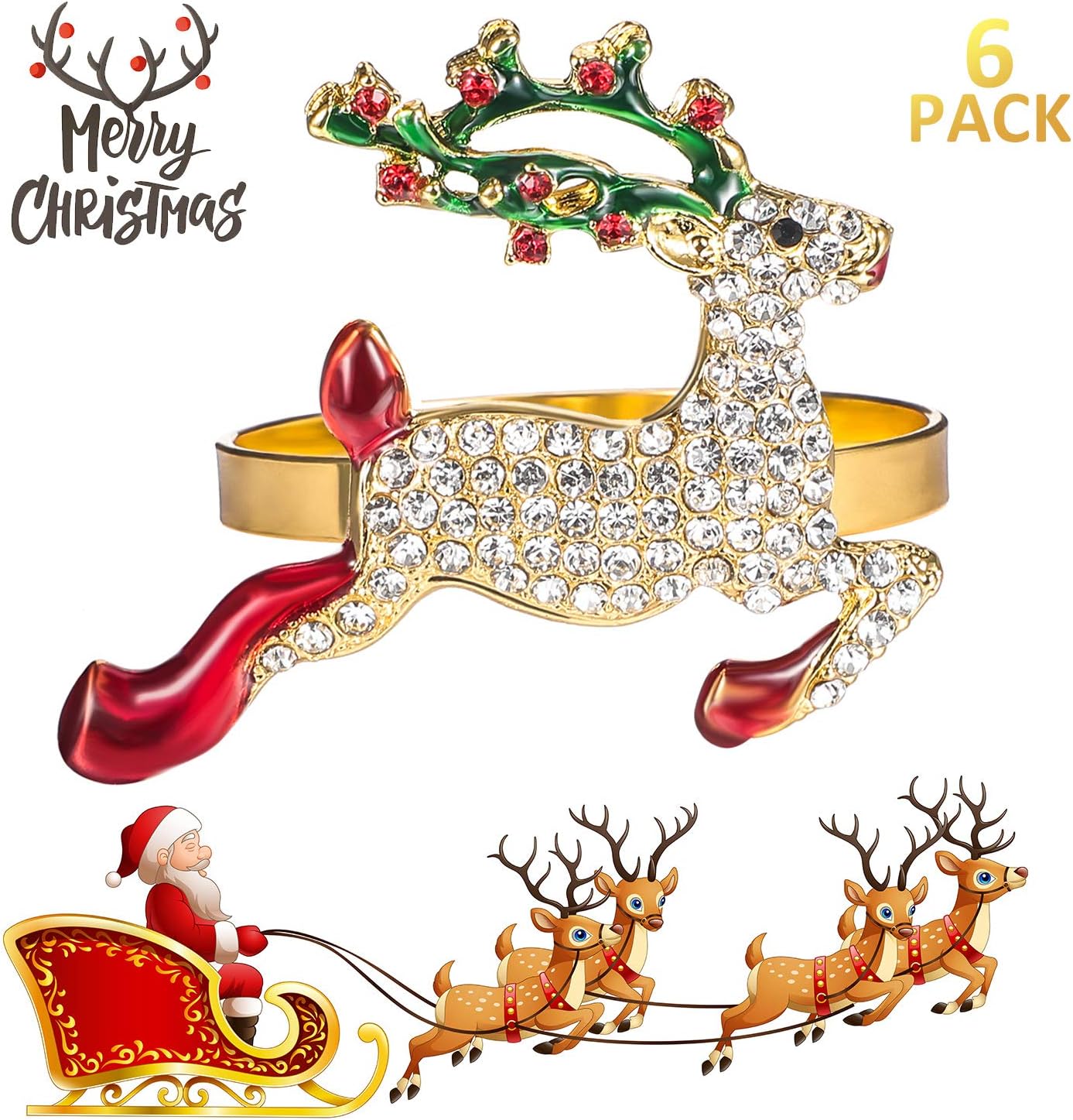 Flash Sale WILLBOND Deer Napkin Rings 6 Set Christmas Napkin Rings Holders Elegant Reindeer Napkin Buckle for Christmas Dinners Parties, Wedding Table Decoration Accessories Adornment Super Sale 🛒 WILLBOND Deer Napkin Rings 6 Set Christmas Napkin Rings Holders Elegant Reindeer Napkin Buckle for Christmas Dinners Parties, Wedding Table Decoration Accessories Adornment