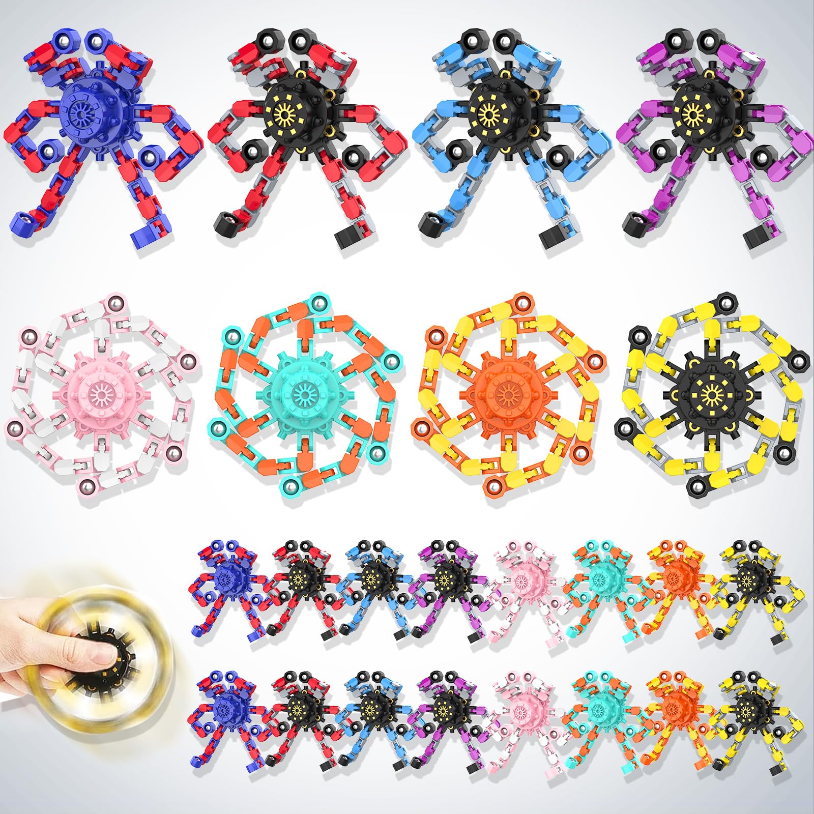 24PCS Transformable Fidget Spinner,Funny Stress Relief Sensory Fidget Toys