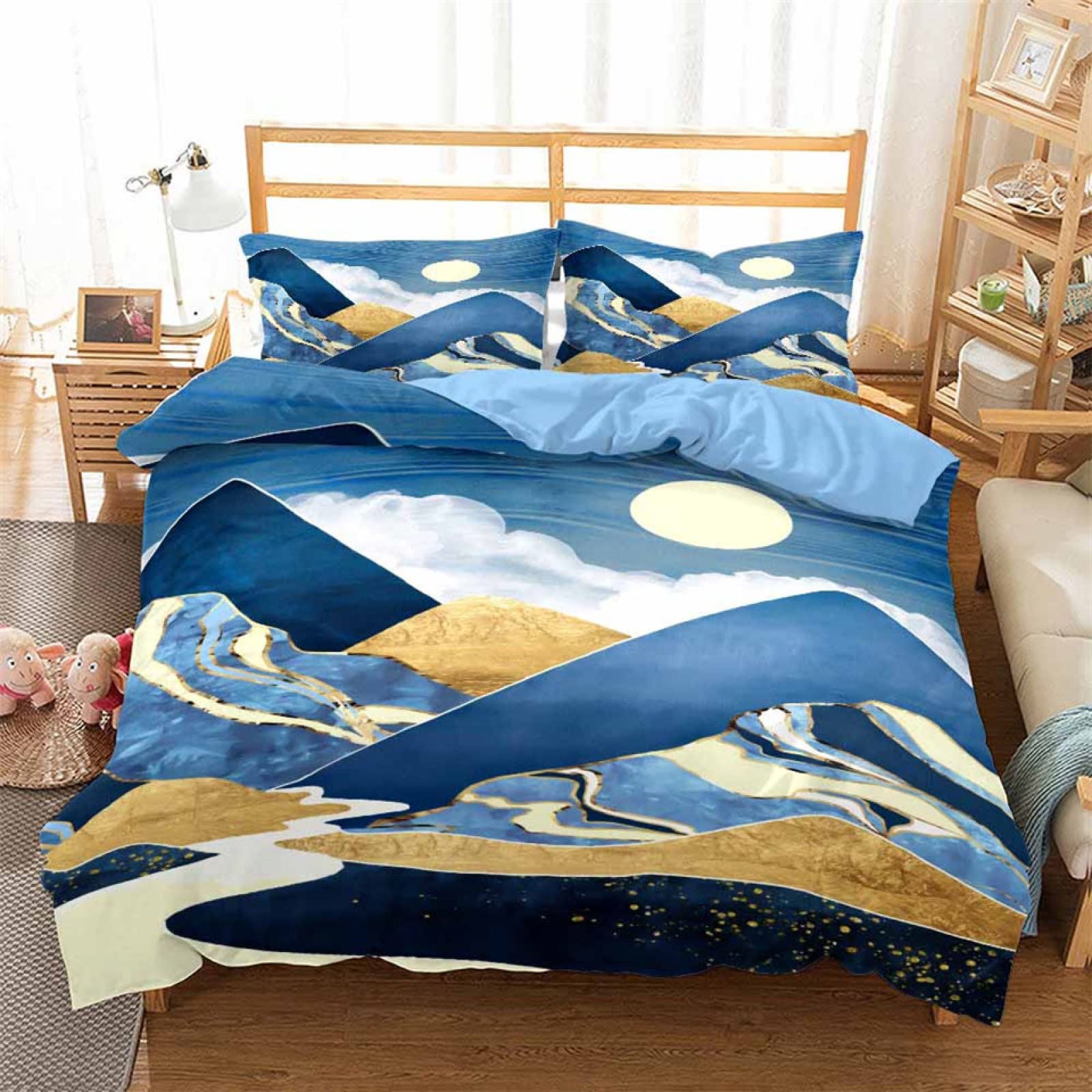 Parure housse de couette 110g/m² microfibre douce et zippée motif montagne