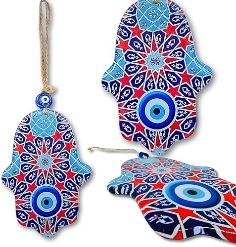 Miniatura 7 de Macroria Paquete de 3 cajas de regalo hechas a mano con protección ocular Fusion Hamsa Hand Evil Eye, adornos de decoración de pared con