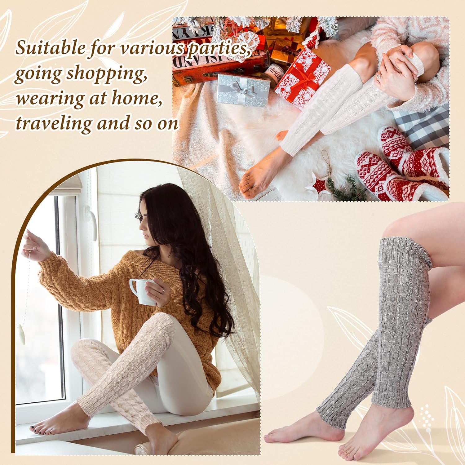 SATINIOR 6 Pairs Leg Warmers for Women Warm Winter Long Boot Socks Knit Thermal Sleeve Cable Socks for Party(Graceful Color,Fresh) - Image 6