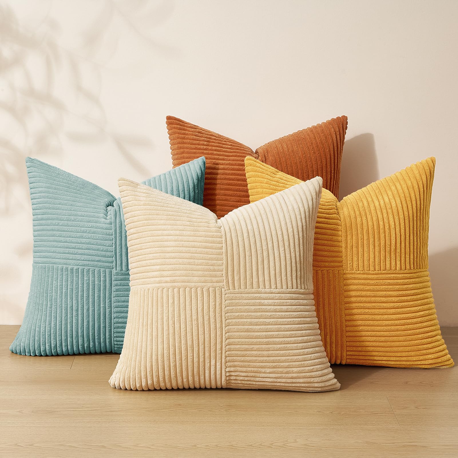 Topfinel 45x45 Kissenbezug Orange Blau 4er Set Samt Kissenhülle Kissenbezüge deko für Sofa Schlafzimmer Wohnzimmer Dekokissenbezug sofakissen dekokissen Balkon Kinder flauschig Farbverlauf