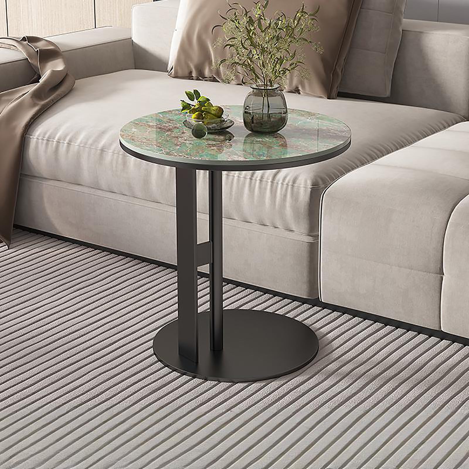 Table d'appoint moderne de luxe en dalles de roche et finitions métal