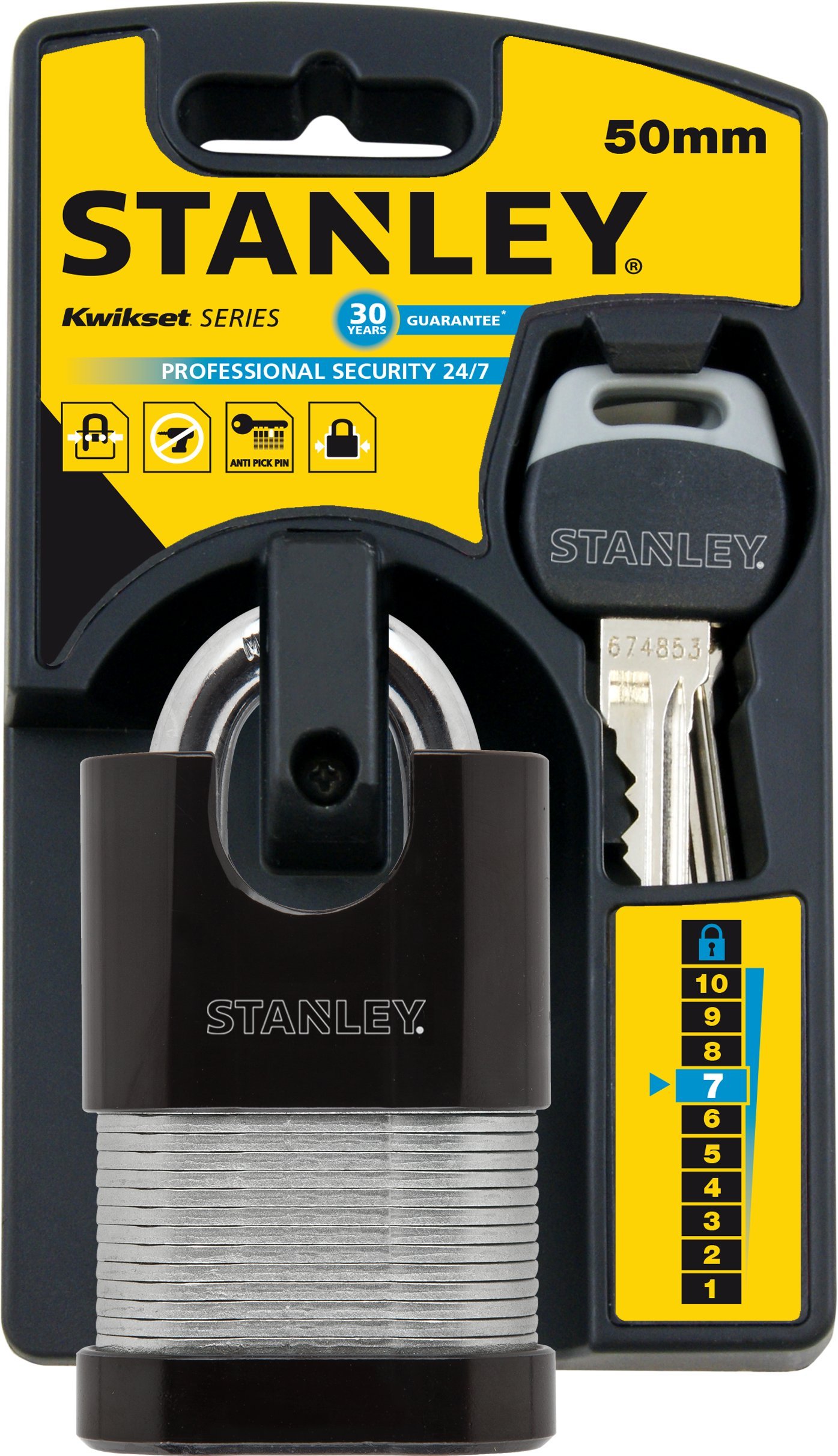 STANLEY Security 24/7 Shrouded Laminated Vorhangschloss 50mm mit Standard-Bügel,2 Schlüssel,S742-004, Schloss, Bügelschloss