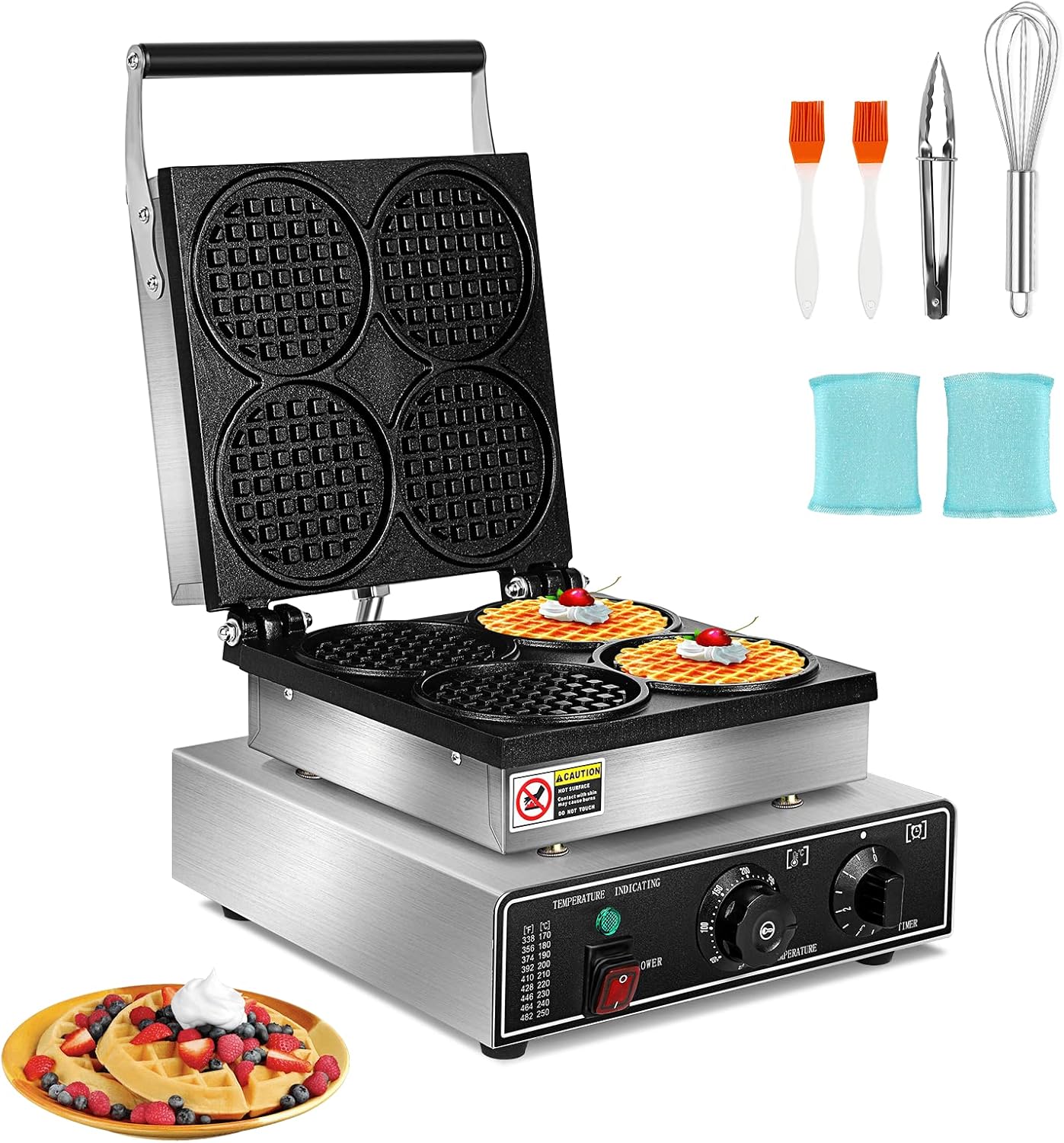 ZXMOTO Round Waffle Maker Machine 4PCS Nonstick Belgian Waffle Iron 110V 1750W